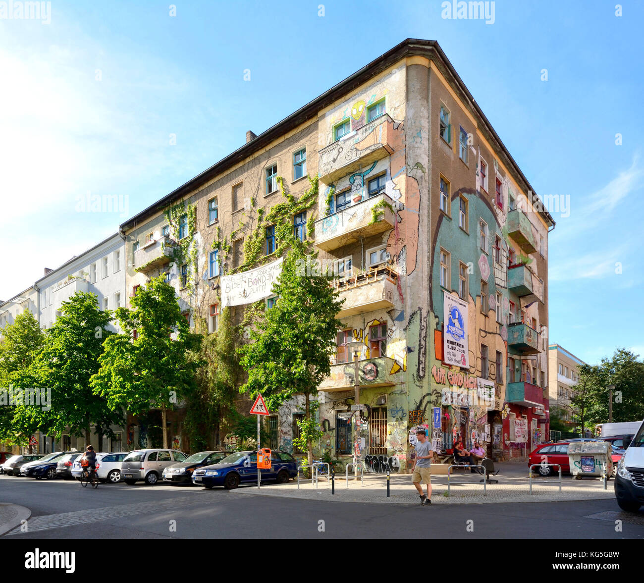 Berlin, Allemagne. The Rigaer Strasse (rue) / Liebigstrasse un projet résidentiel Maison et ancienne Maison occupée dans le quartier Friedrichshain de Berlin. Banque D'Images