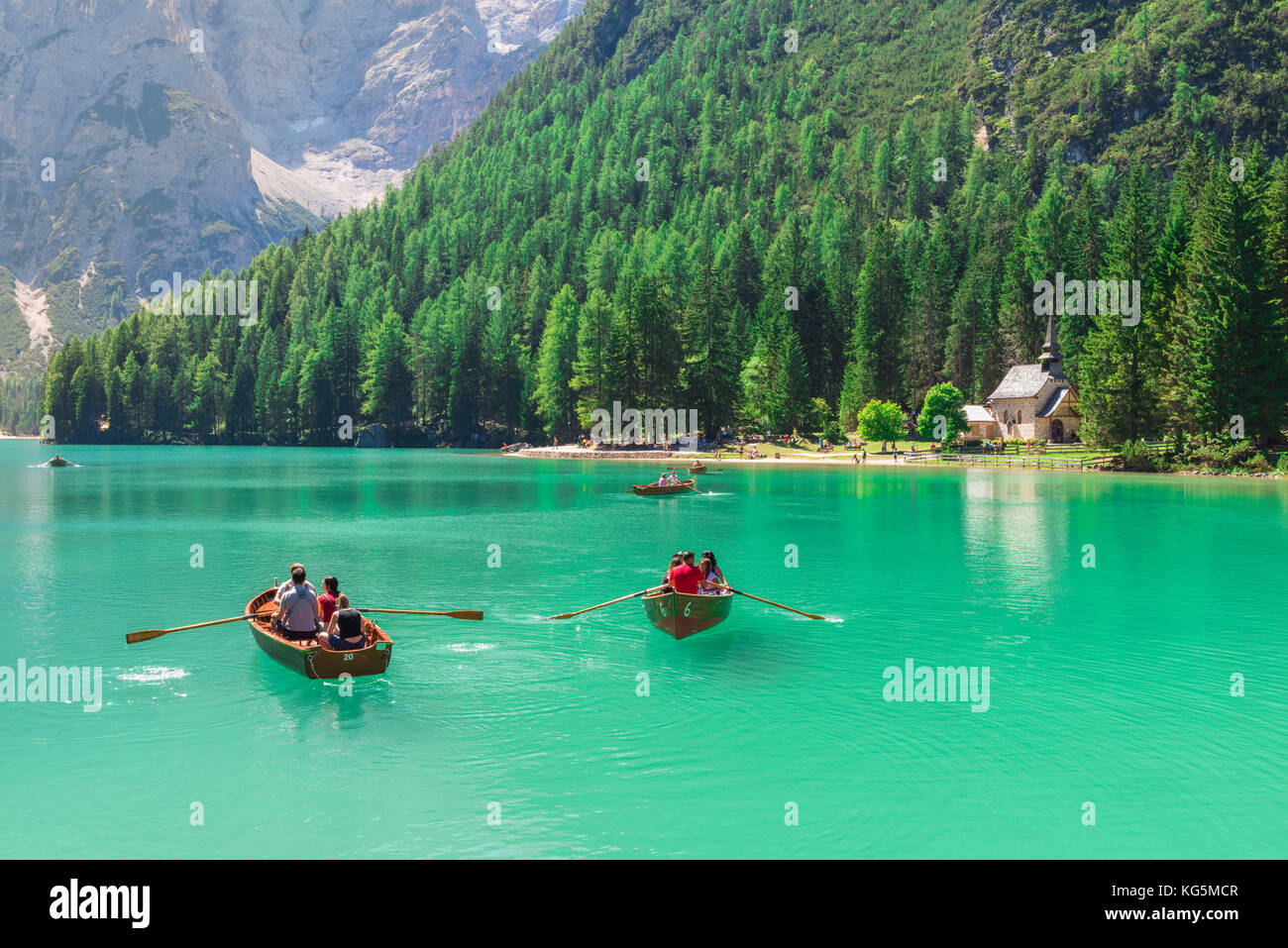 Lac Braies Braies -, la province de Bolzano, Trentin-Haut-Adige Italie Banque D'Images