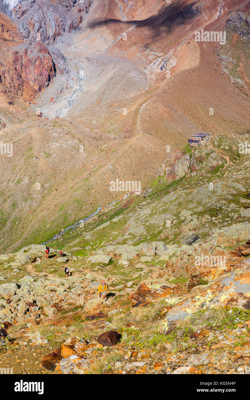 Sentier de montagne à larcher refuge europe, Italie, région du Trentin, pejo vallée, venezia valley, Sun Valley, parc national de Stelvio Banque D'Images