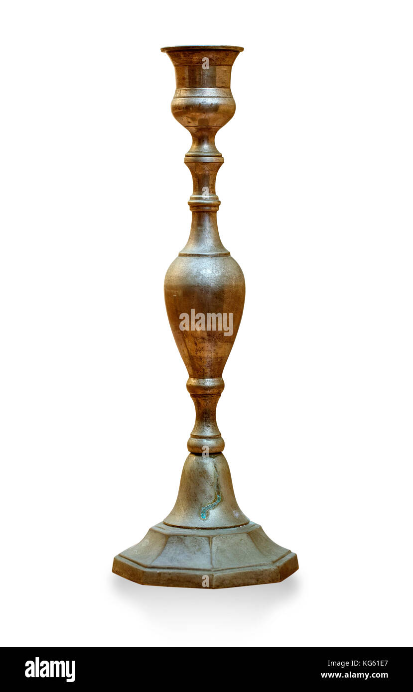 Antique bronze candlestick isolated on white with clipping path Banque D'Images
