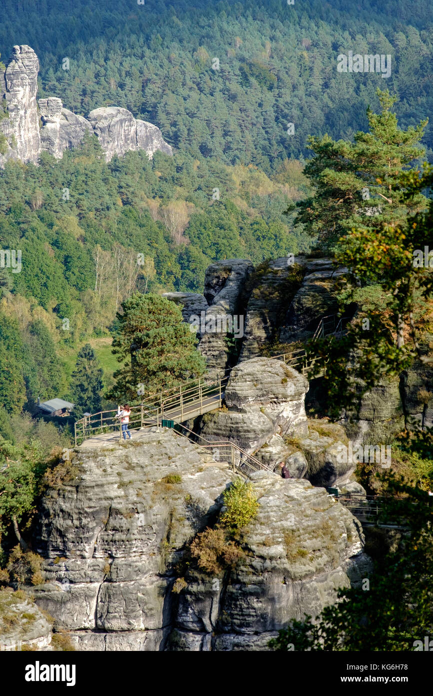 Le parc national de Suisse saxonne Elbsandsteingebirge Bastei Banque D'Images