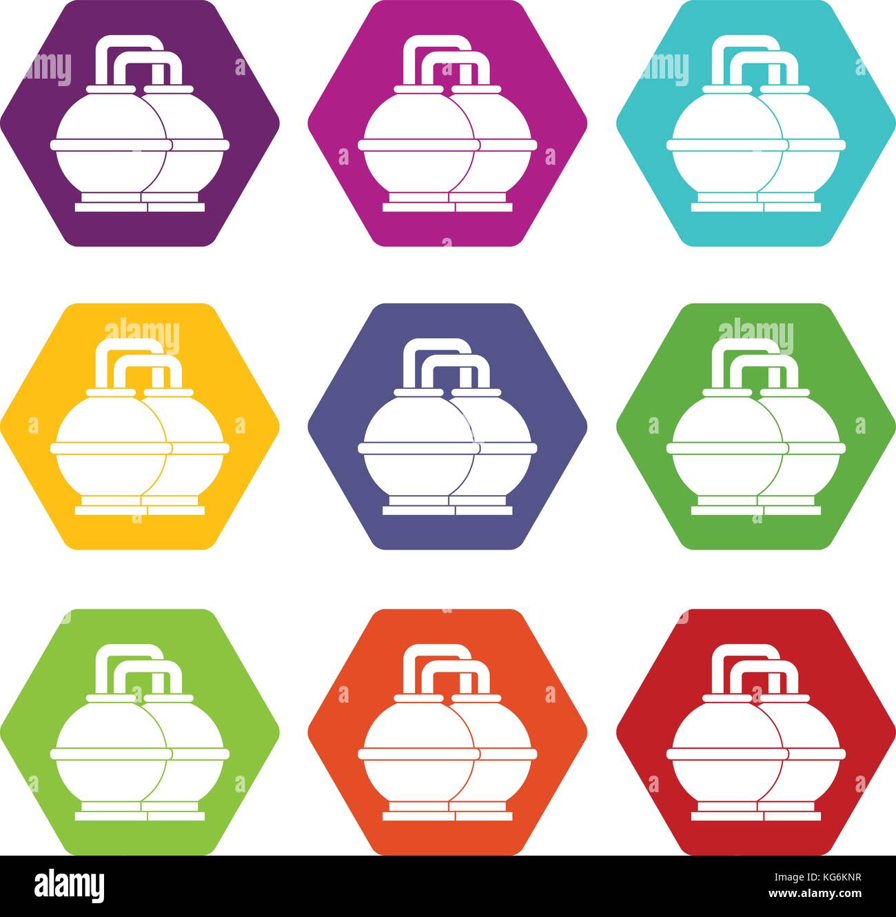 Réservoirs industriels pour l'essence et l'huile de l'hexaèdre couleur icon set Illustration de Vecteur