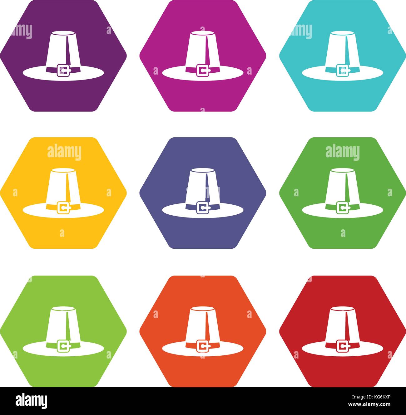 Pilgrim hat icon set hexaèdre couleur Illustration de Vecteur