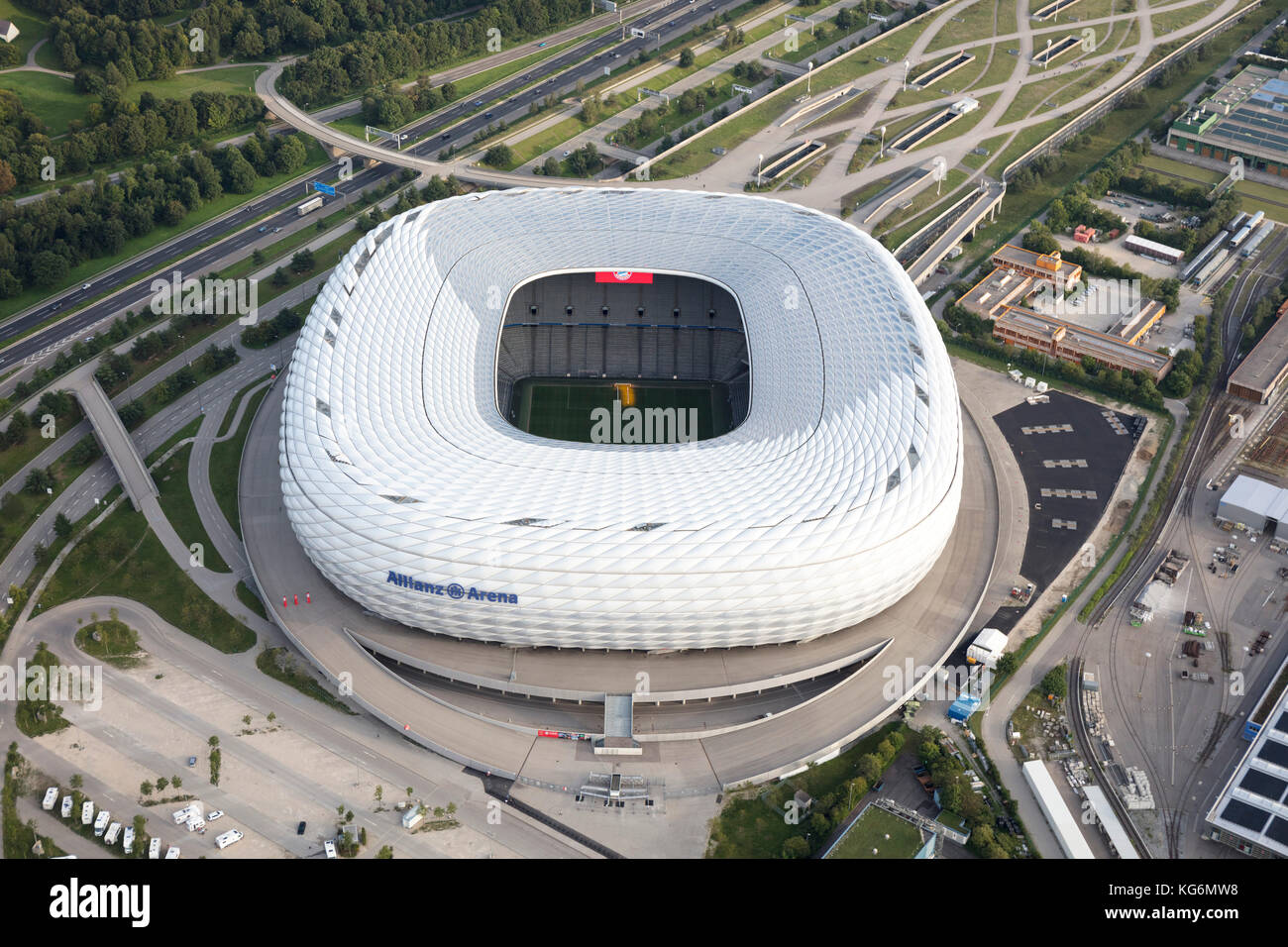 Vue aérienne du stade de football Allianz Arena, Munich, Bavière, Allemagne Banque D'Images