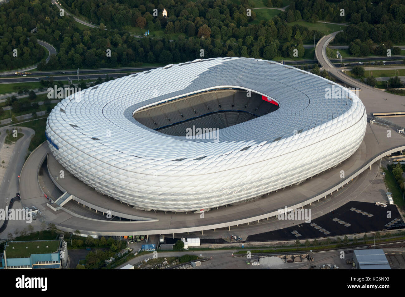 Vue aérienne du stade de football Allianz Arena, Munich, Bavière, Allemagne Banque D'Images