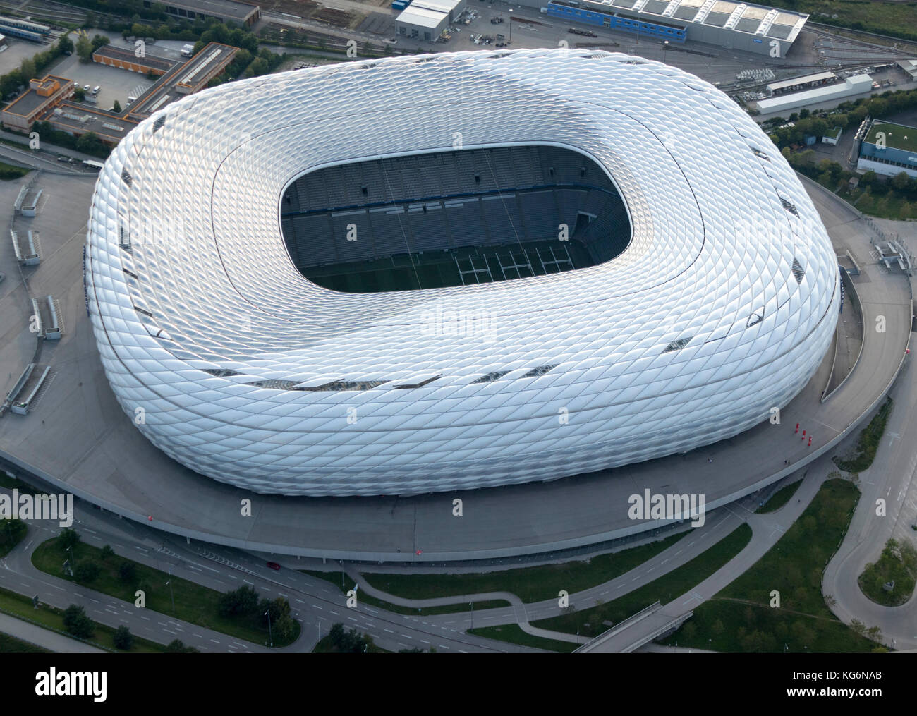 Vue aérienne du stade de football Allianz Arena, Munich, Bavière, Allemagne Banque D'Images