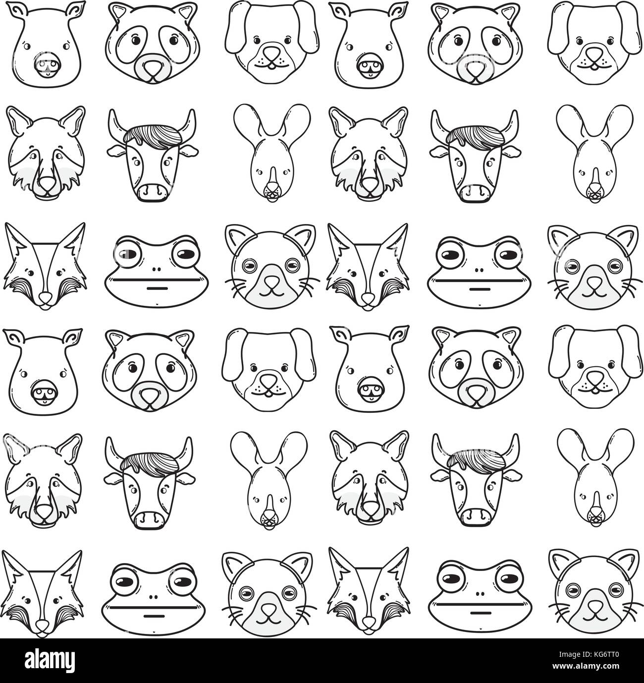 Mignon ligne chefs animaux sauvages background vector illustration Illustration de Vecteur