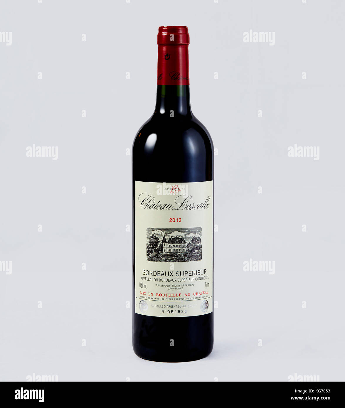 Bouteille de vin Château Lescalle Banque D'Images