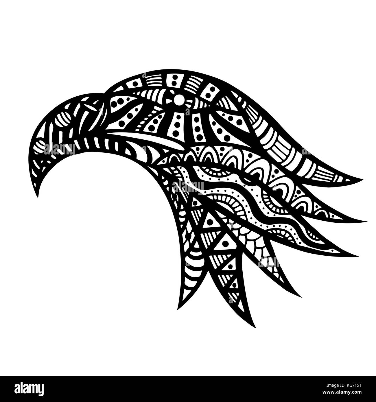 Zentangle de tête stylisée eagle. hand drawn doodle vector illustration isolé sur fond blanc. croquis pour tatouage ou makhenda. design indien peut Illustration de Vecteur