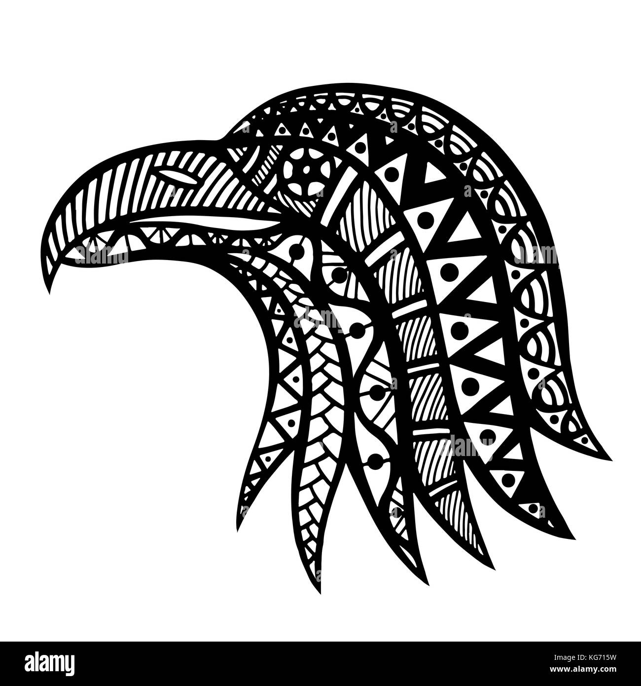 Zentangle de tête stylisée eagle. hand drawn doodle vector illustration isolé sur fond blanc. croquis pour tatouage ou makhenda. design indien peut Illustration de Vecteur