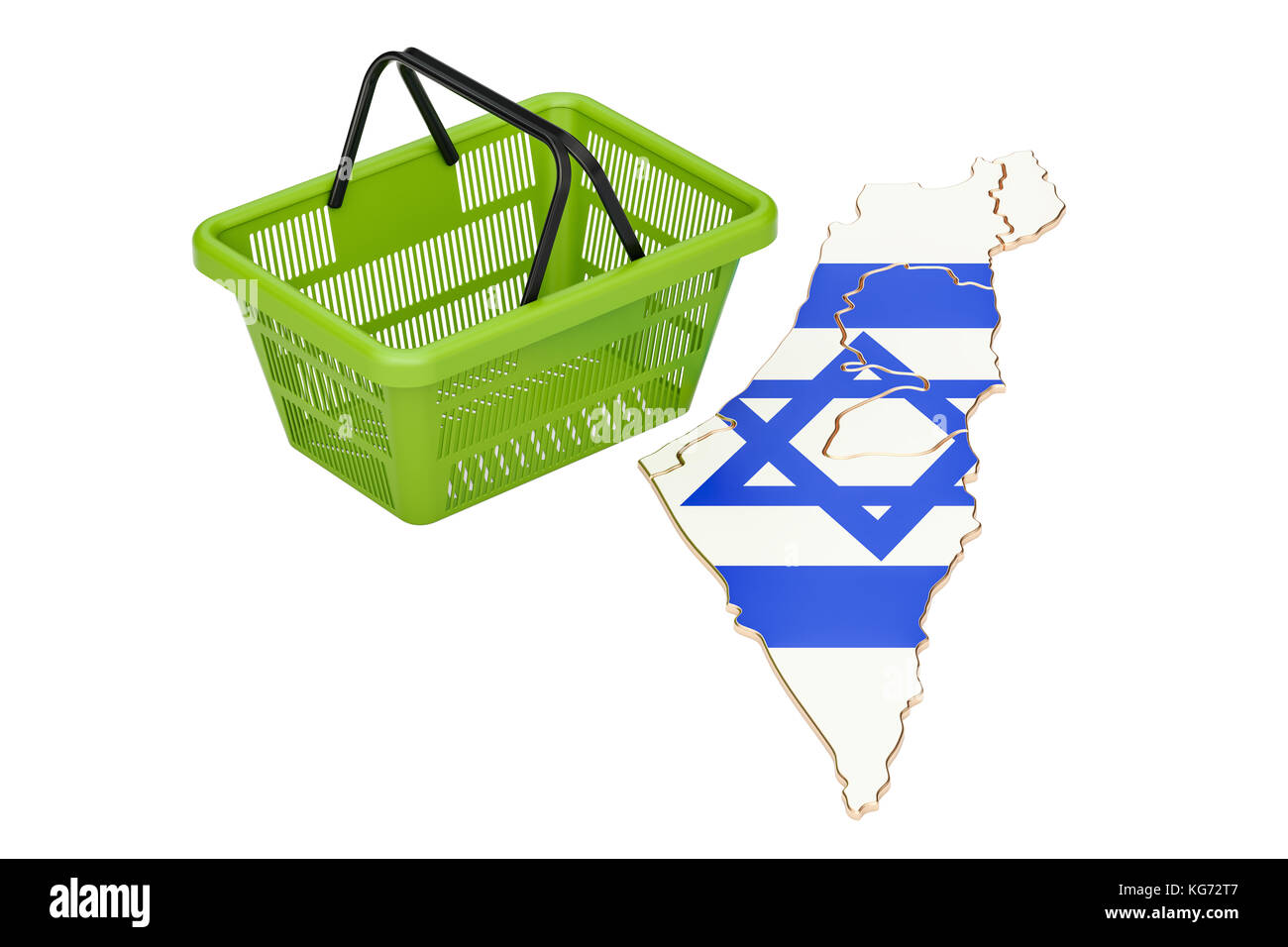 Panier sur la carte d'Israël, ou du pouvoir d'achat du panier de concept. Le rendu 3D Banque D'Images