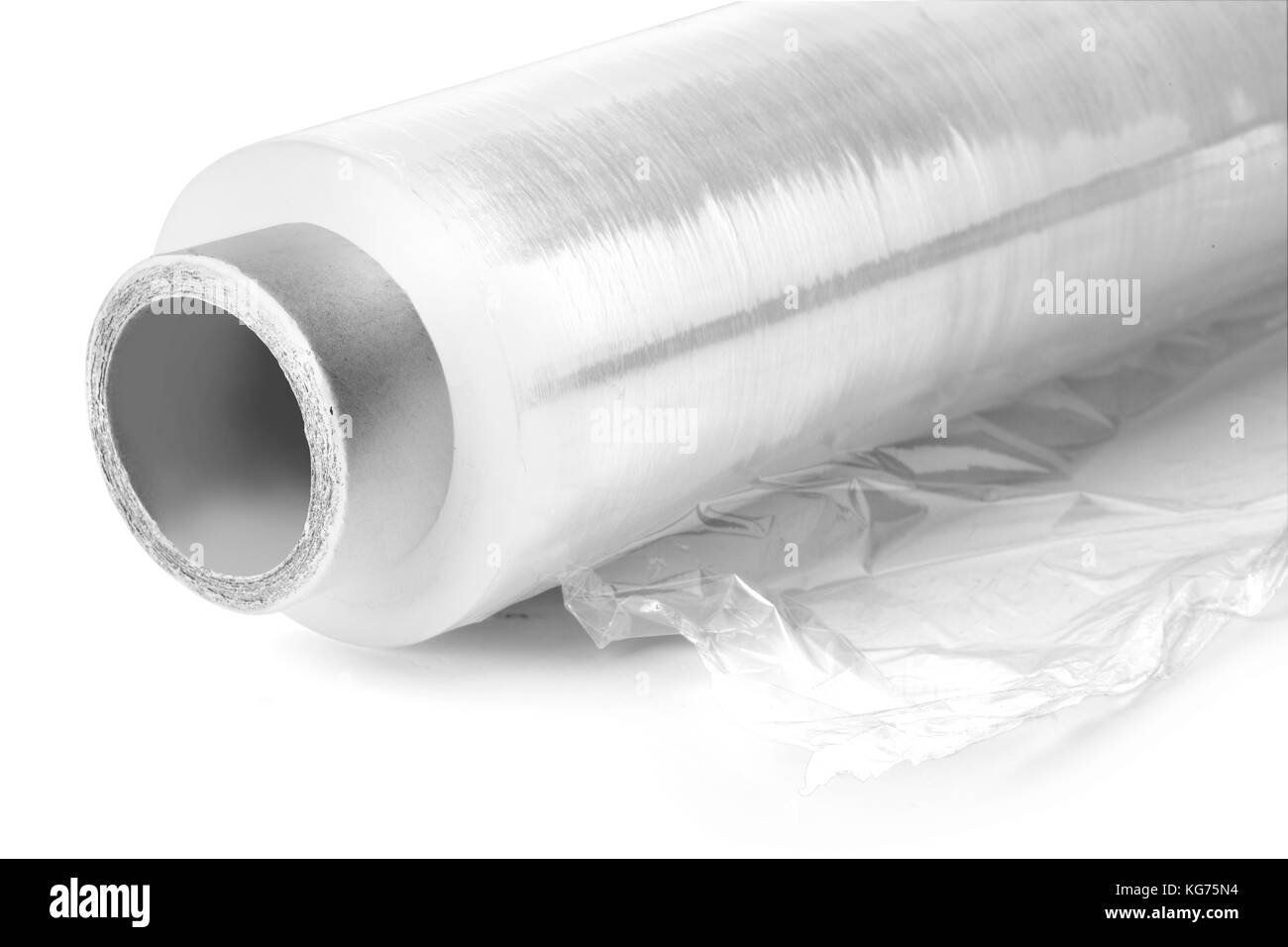 Rouleau de film étirable en plastique d'emballage. close-up. isolé sur fond blanc. with clipping path Banque D'Images Rouleau de film étirable en plastique d'emballage. close-up. isolé sur fond blanc. with clipping path Banque D'Images