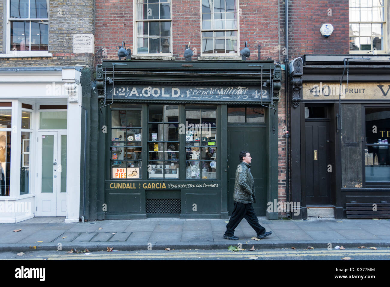 Cundall et Garcia (A. Gold, French Milliner) magasin de traiteur à Brushfield Street, Spitalfields, Londres, E1, Angleterre, ROYAUME-UNI Banque D'Images