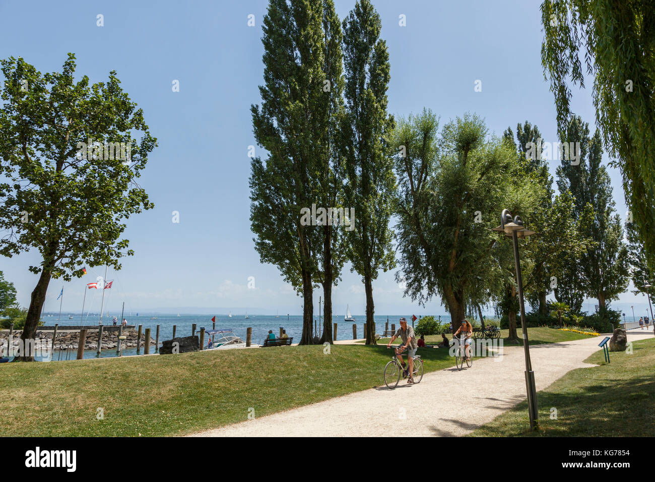 Randonnée à vélo au bord du lac à Immenstaad am Bodensee, Bade-Wurtemberg, Allemagne Banque D'Images