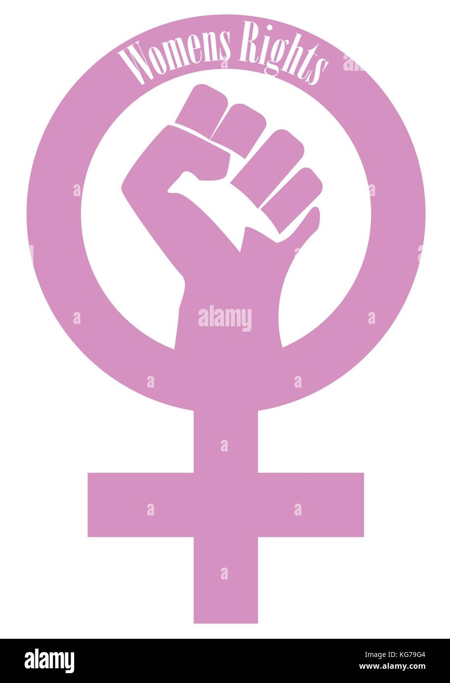 Un poing droits des femmes rose et symbole féminin sur un fond blanc Illustration de Vecteur