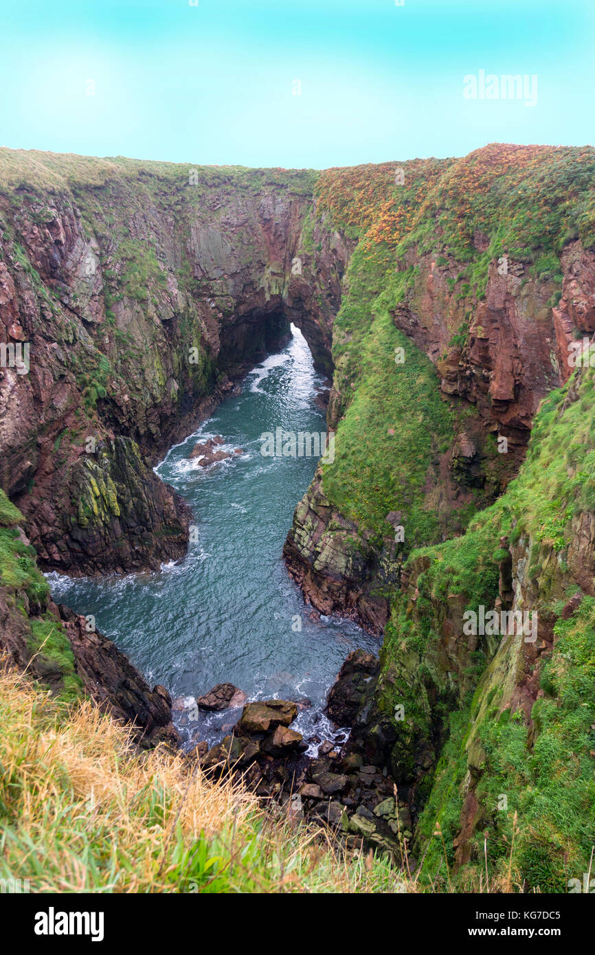 L'Bullers de Buchan est une baie de la côte spectaculaire de la côte près de l'Aberdeenshire, Ecosse Peterhead formé à partir d'une grotte effondrée. Banque D'Images