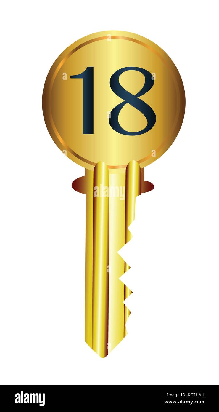 Une clé de la porte avec la légende 18 sur un fond blanc Illustration de Vecteur