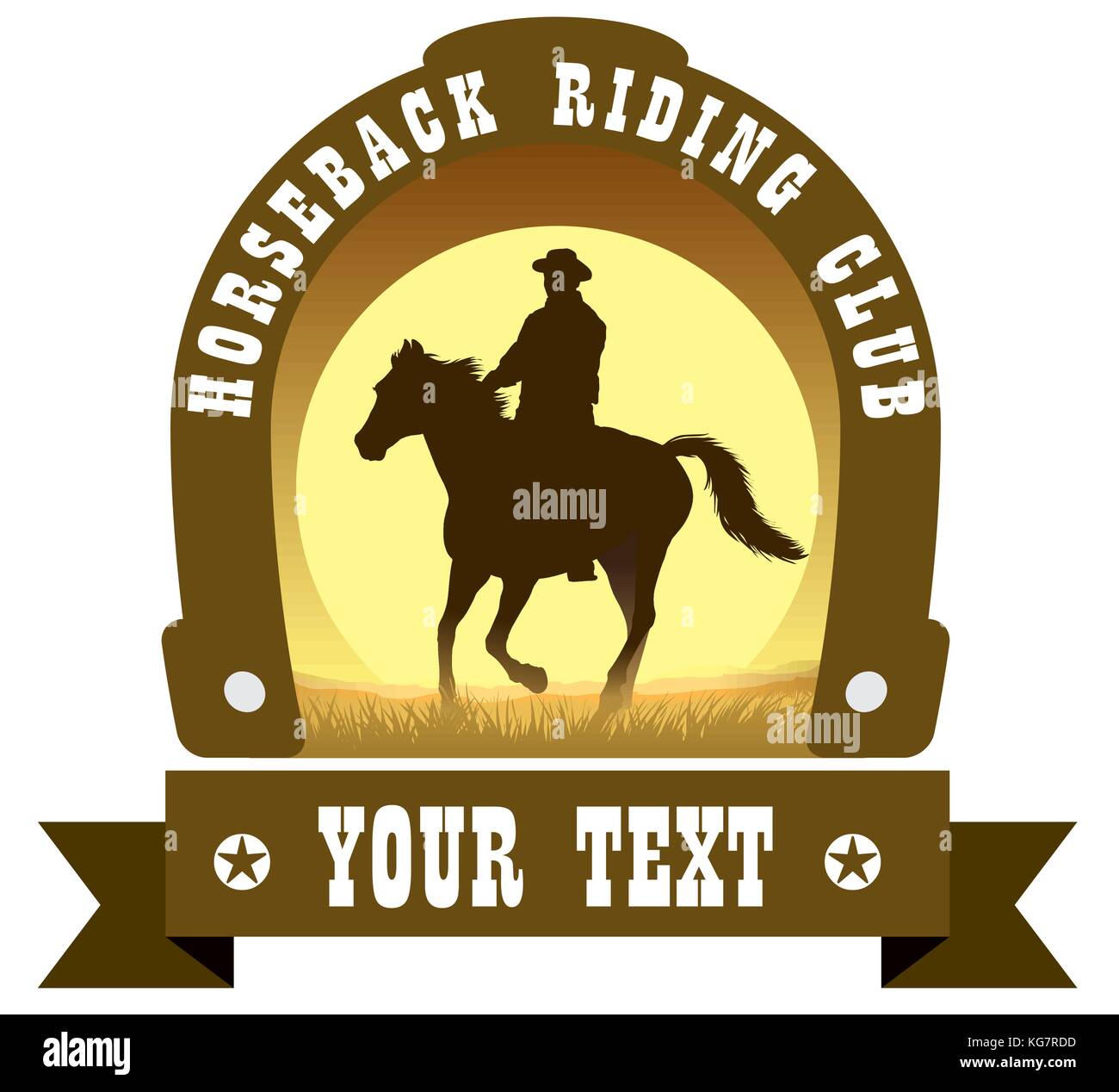 Cowboy et son cheval au galop silhouette contre fond coucher de soleil Illustration de Vecteur