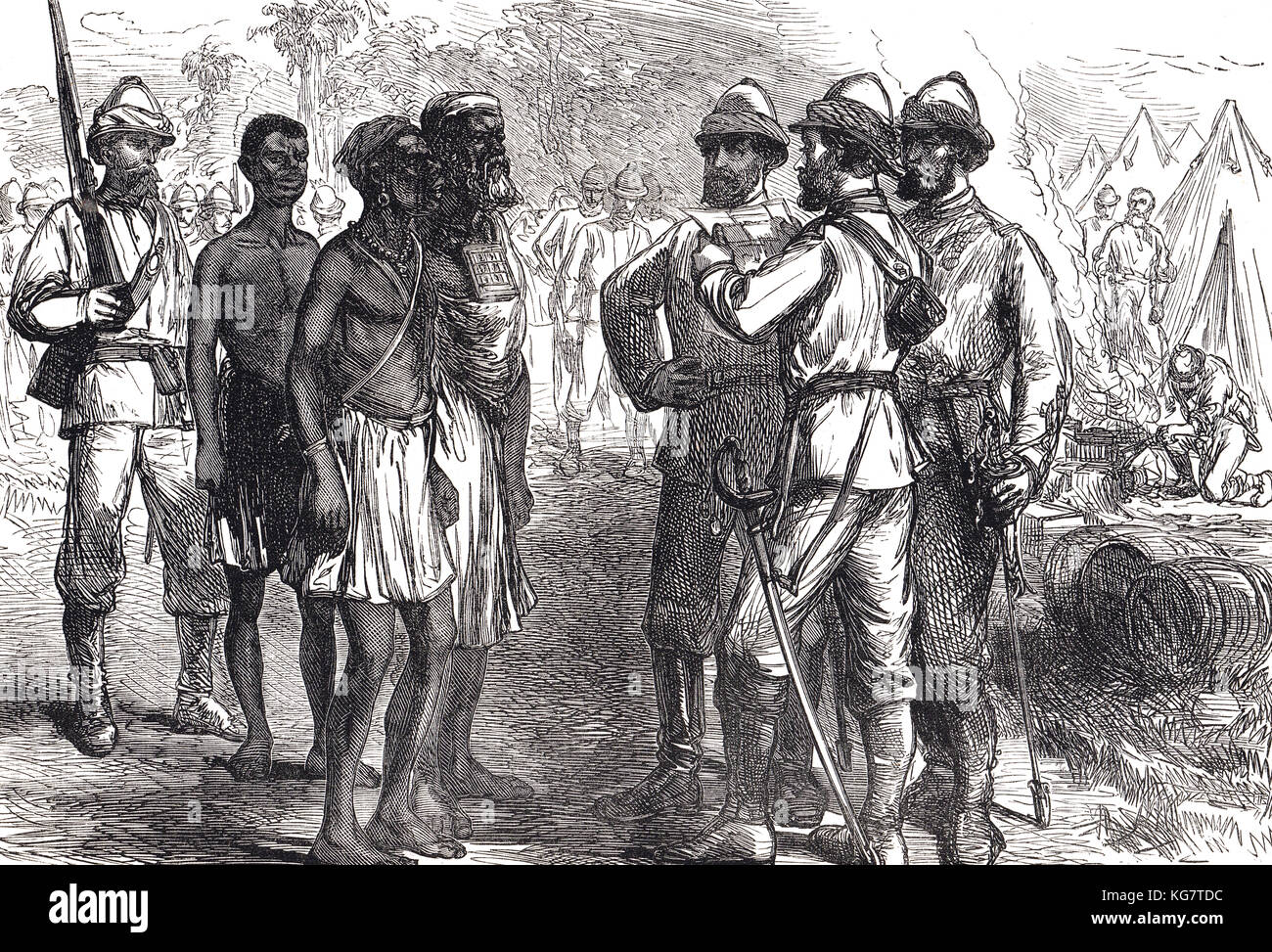 Tréception des ambassadeurs du roi Koffee dans le camp anglais, troisième guerre anglo-Ashanti, première expédition Ashanti, 1873-1874 Banque D'Images