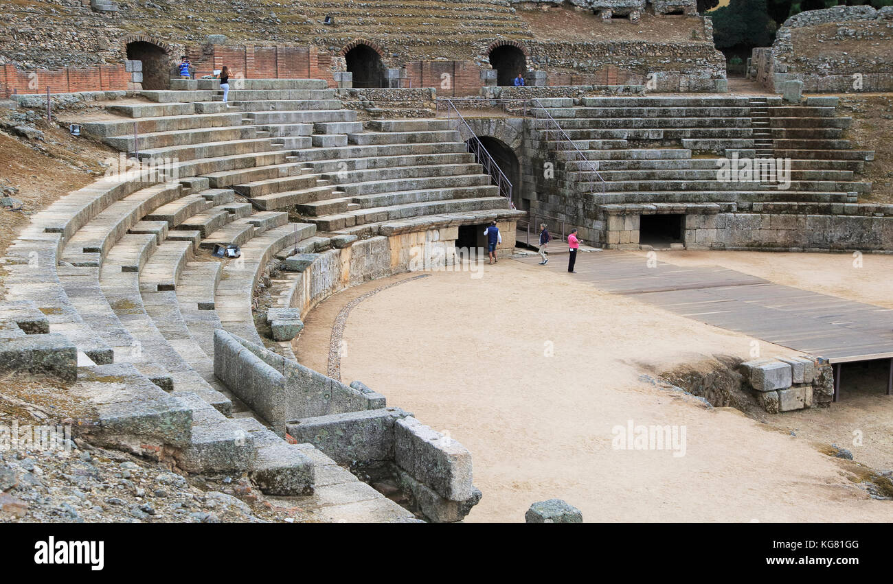 Arène de gladiateurs vers Romano hippodrome, Merida, Estrémadure, Espagne Banque D'Images