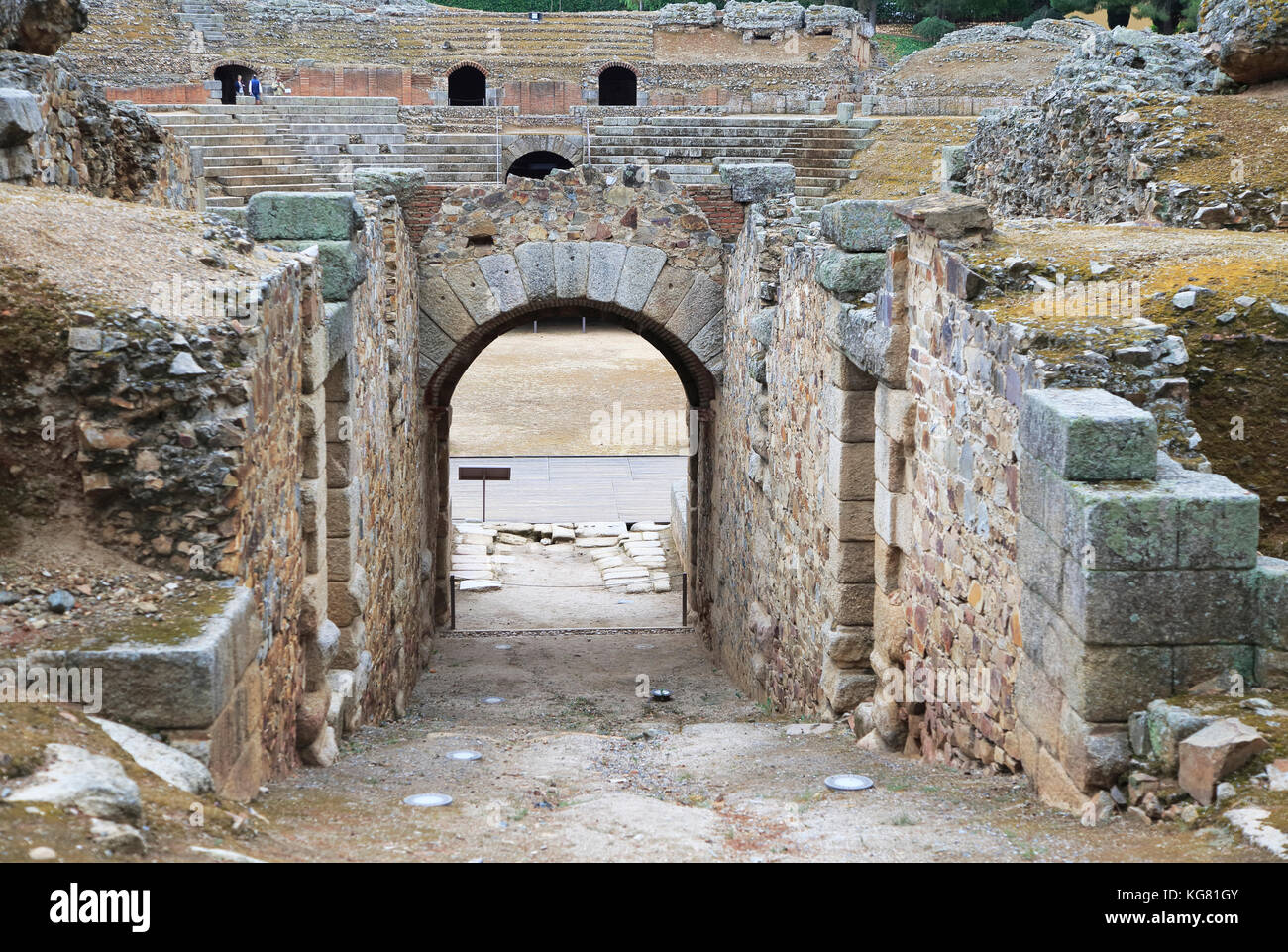 Porte d'entrée de l'arène de gladiateurs vers Romano hippodrome, Merida, Estrémadure, Espagne Banque D'Images