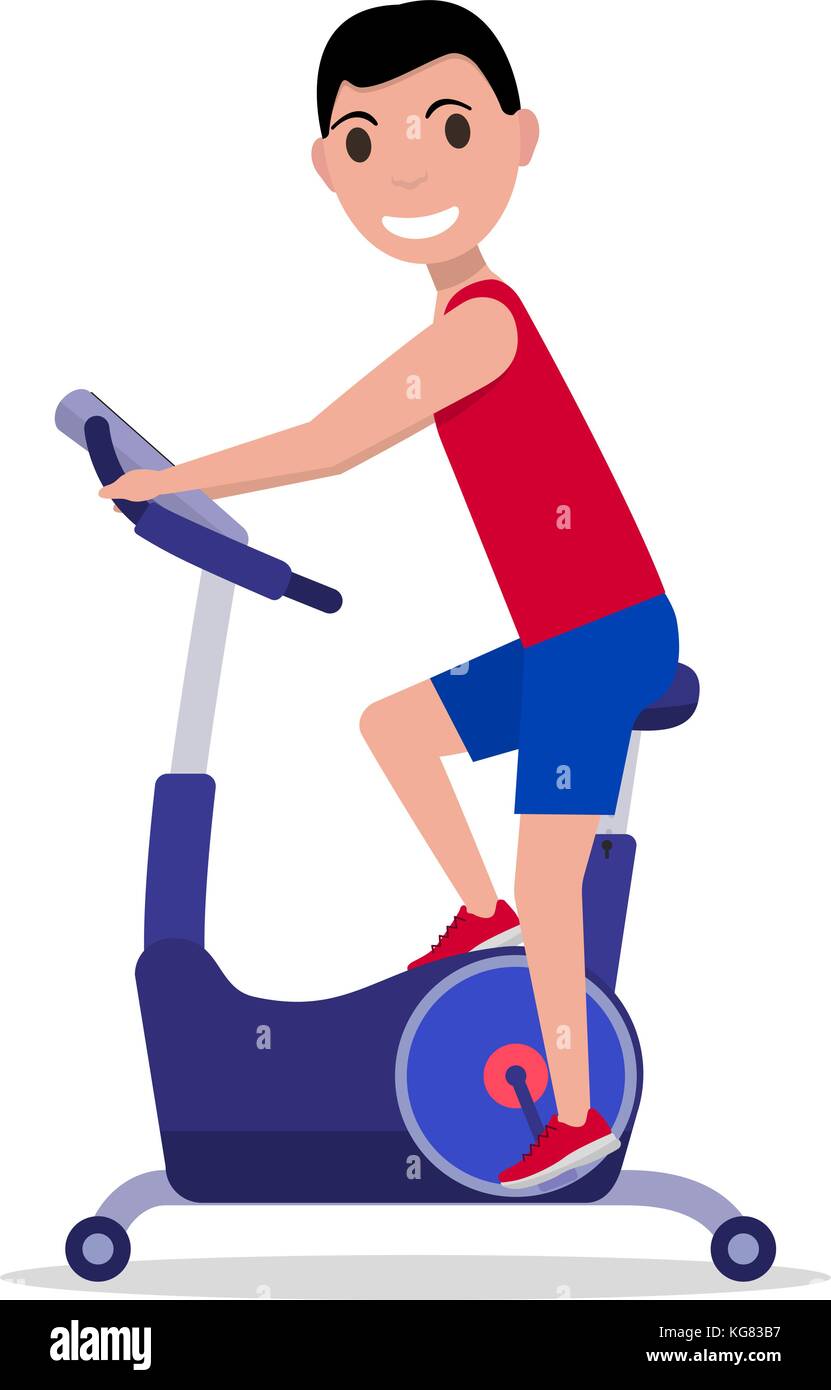 Vector cartoon homme sur un vélo d'exercice stationnaire Illustration de Vecteur