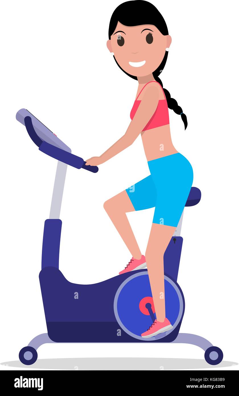 Vector cartoon femme sur un vélo d'exercice stationnaire Illustration de Vecteur