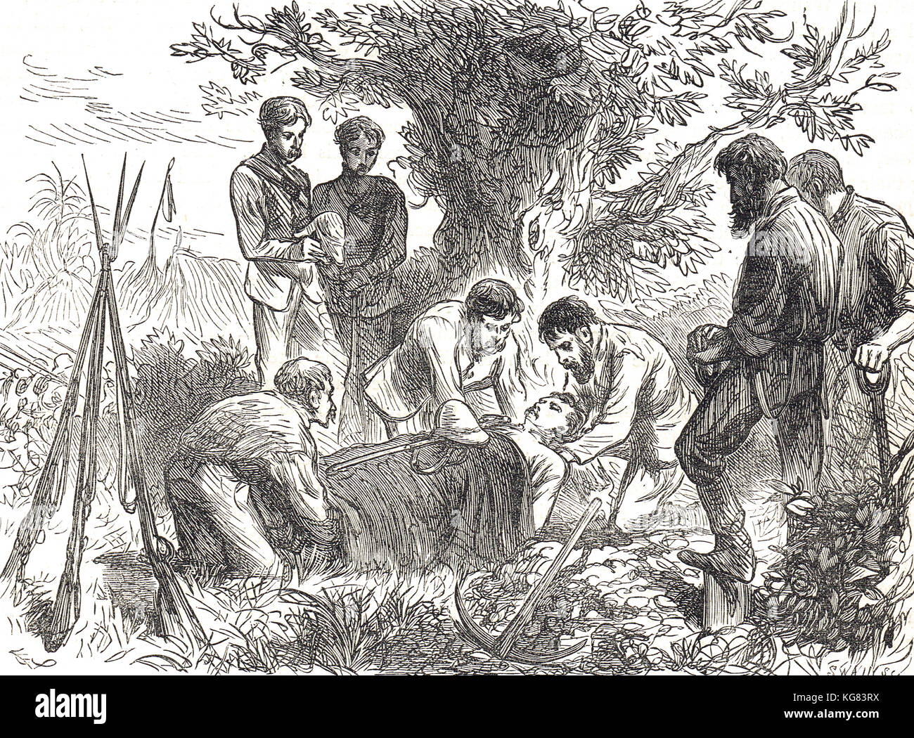 Funérailles du lieutenant Eyre, bataille d'Ordashu, 1874, troisième guerre anglo-Ashanti, première expédition Ashanti, 1873-1874 Banque D'Images