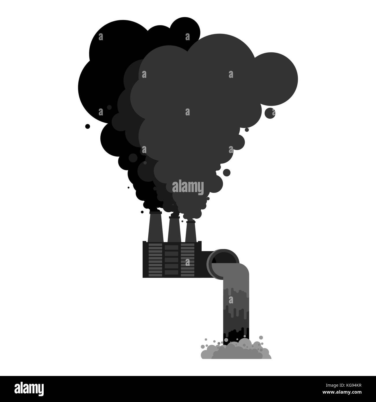 Paysage industriel. les émissions toxiques de l'usine. la pollution de l'environnement. fumée noire à tuyaux de l'usine. catastrophe écologique. vecteur illustrati Illustration de Vecteur