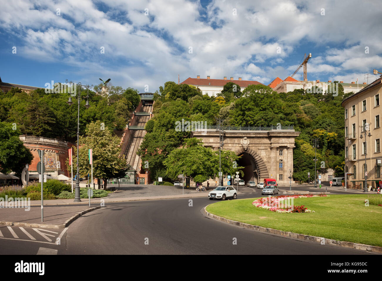 La Hongrie, la ville de Budapest, Adam Clark square, tunnel et la colline du château de Buda funiculaire Banque D'Images