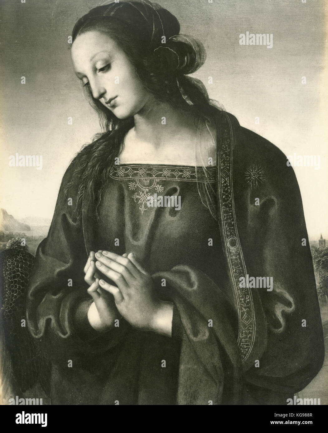 La Vierge et l'enfant, détail, peinture par Perugino Banque D'Images