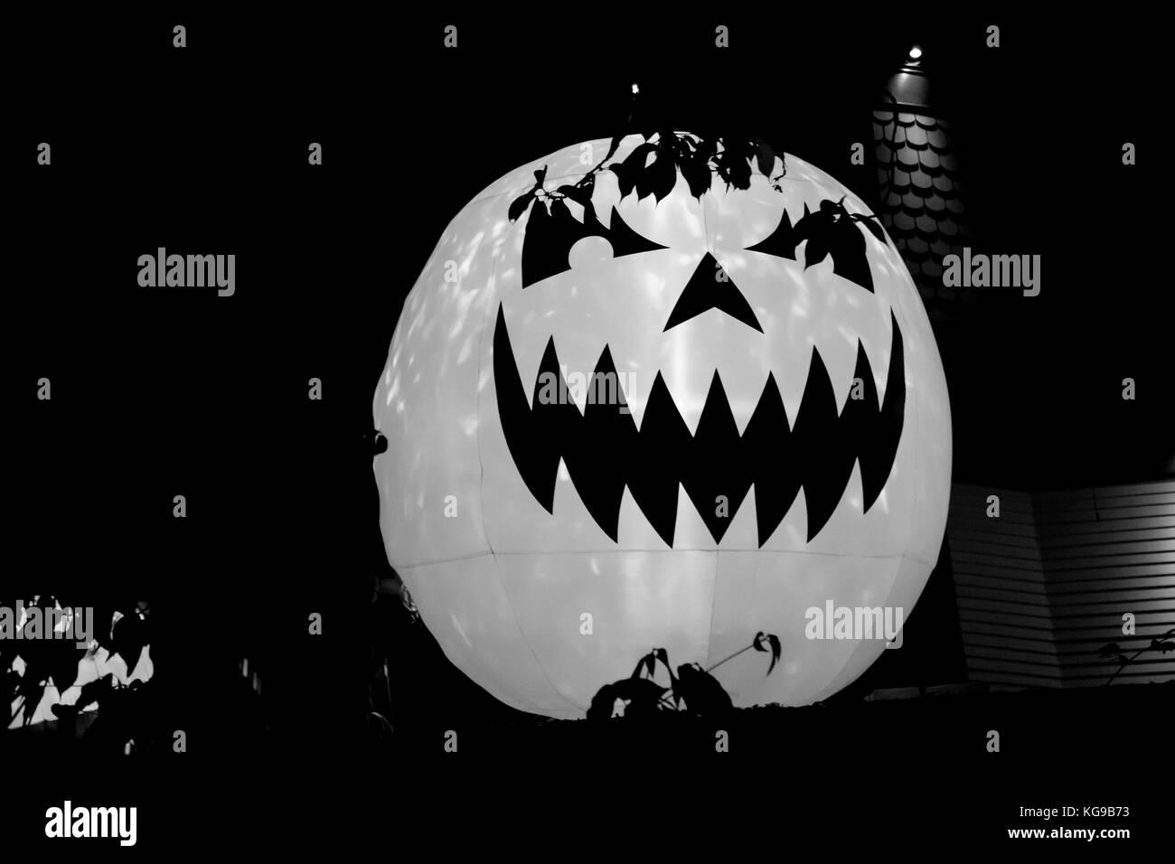 Spooky Halloween citrouille gonflés nuit Banque D'Images