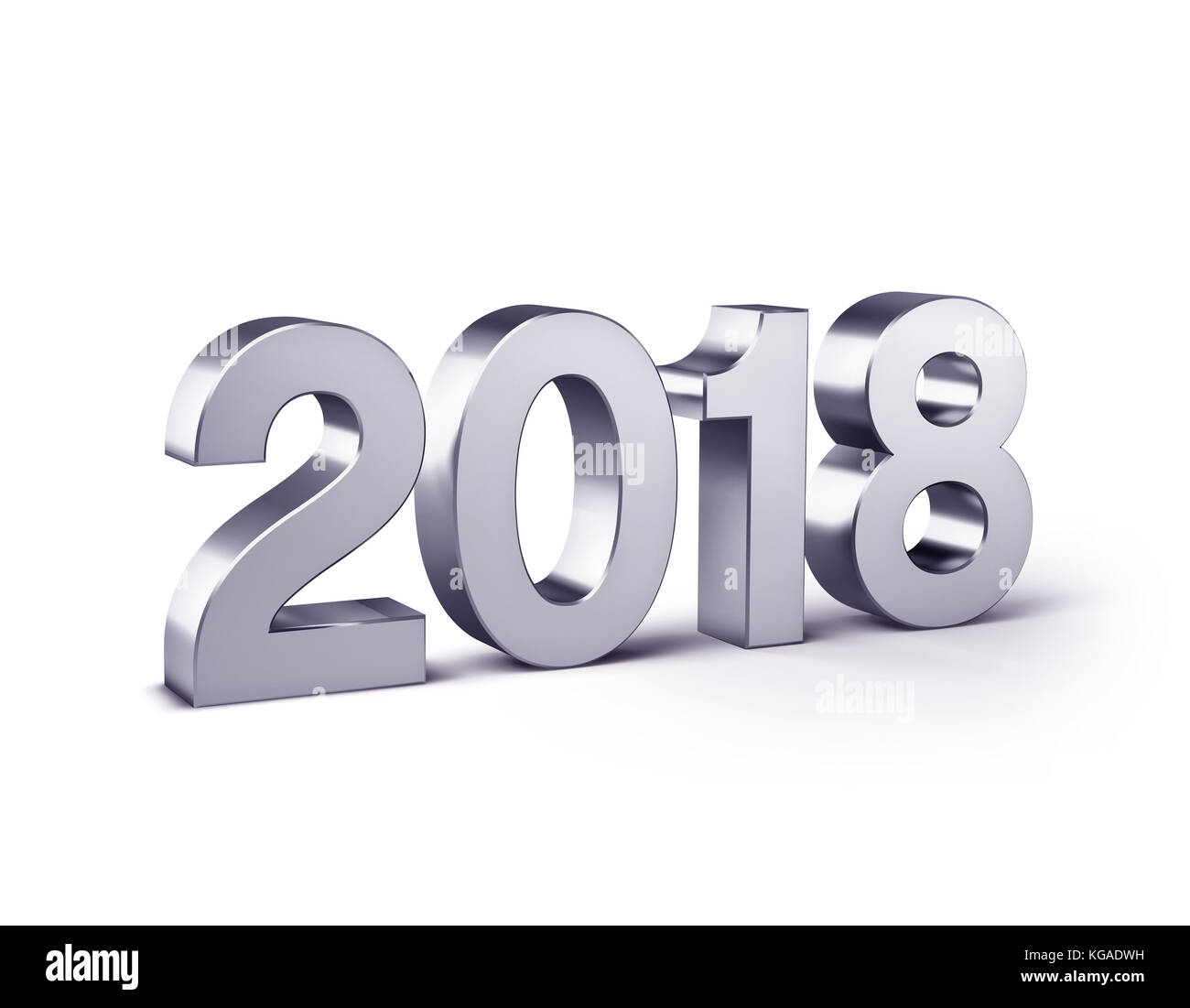 Nouvel an 2018 type, coloré en argent et isolé sur blanc - illustration 3D. Banque D'Images