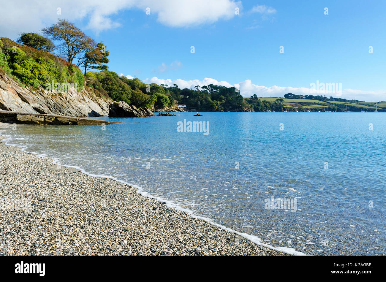 Trebah plage sur la rivière helford près de mawnan Smith à Cornwall, Angleterre, Royaume-Uni. Banque D'Images