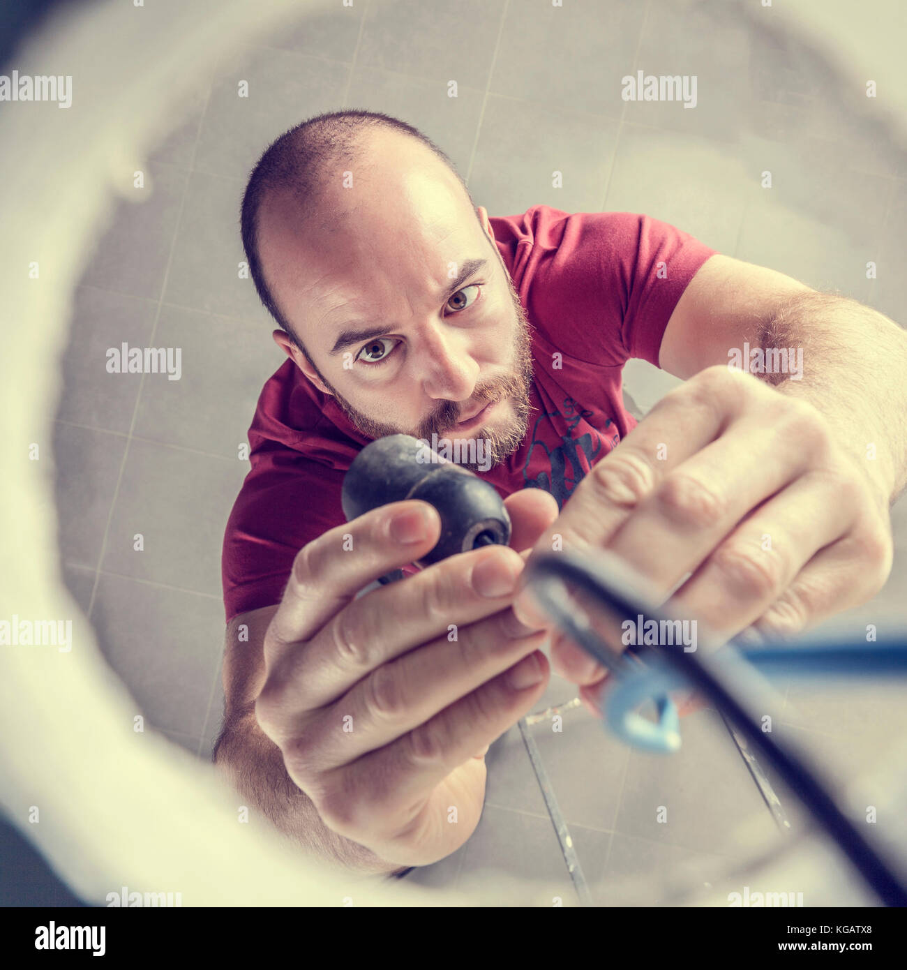 Portrait of caucasian electrician au travail Banque D'Images