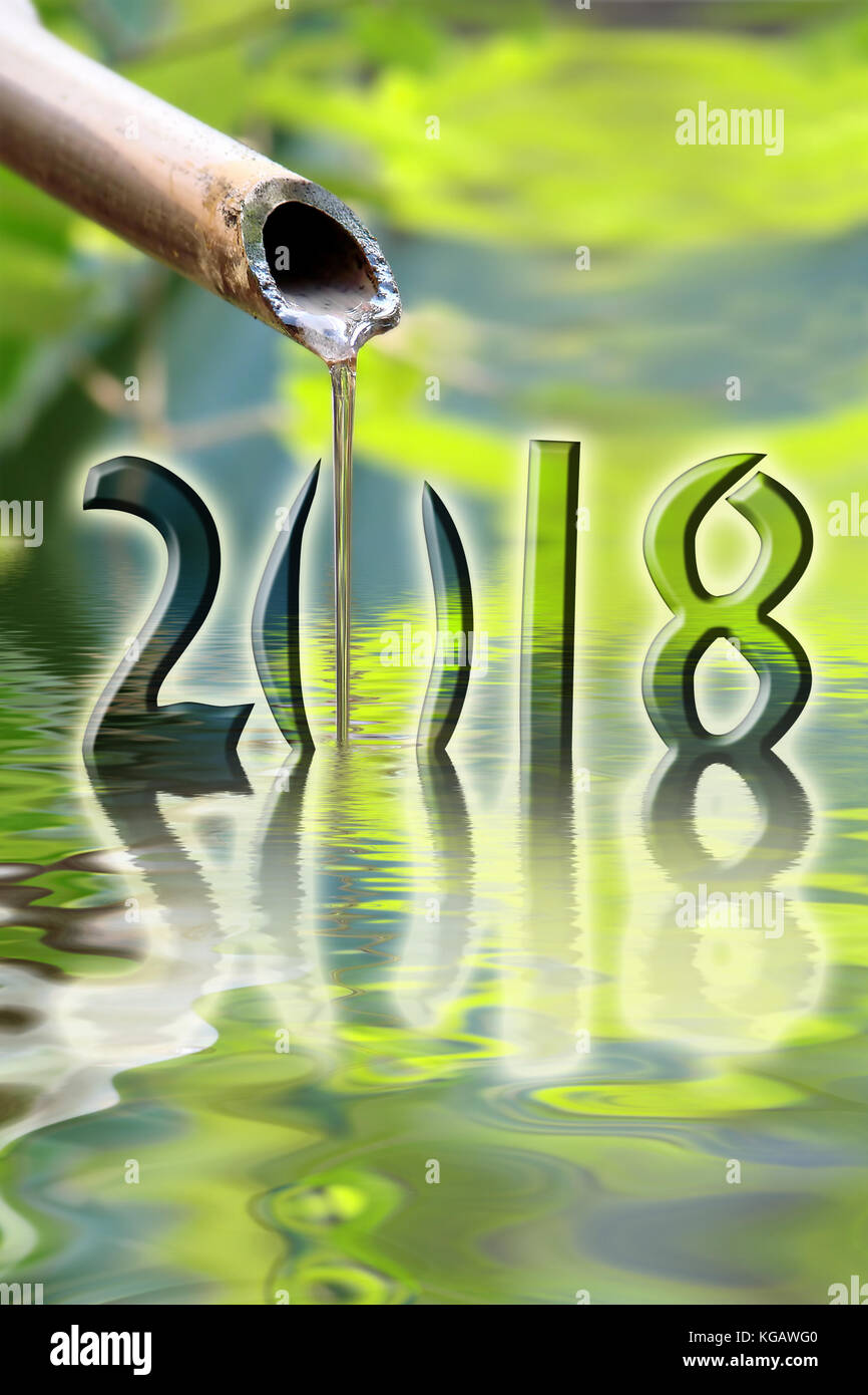 En 2018, fontaine bambou zen close up carte de souhaits Banque D'Images
