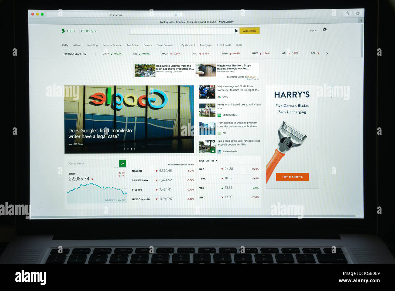 Milan, Italie - 10 août 2017 : page d'accueil du site Msn.com Money. MSN, COM logo argent visible. Banque D'Images