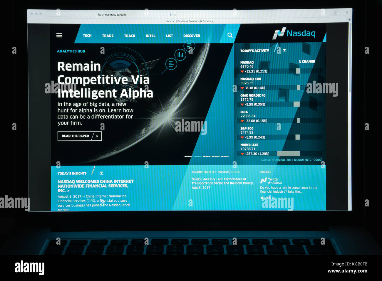 Milan, Italie - 10 août 2017 : nasdaq accueil du site. c'est un american stock exchange. Il est le deuxième plus grand dans le monde change de logo nasdaq. Banque D'Images