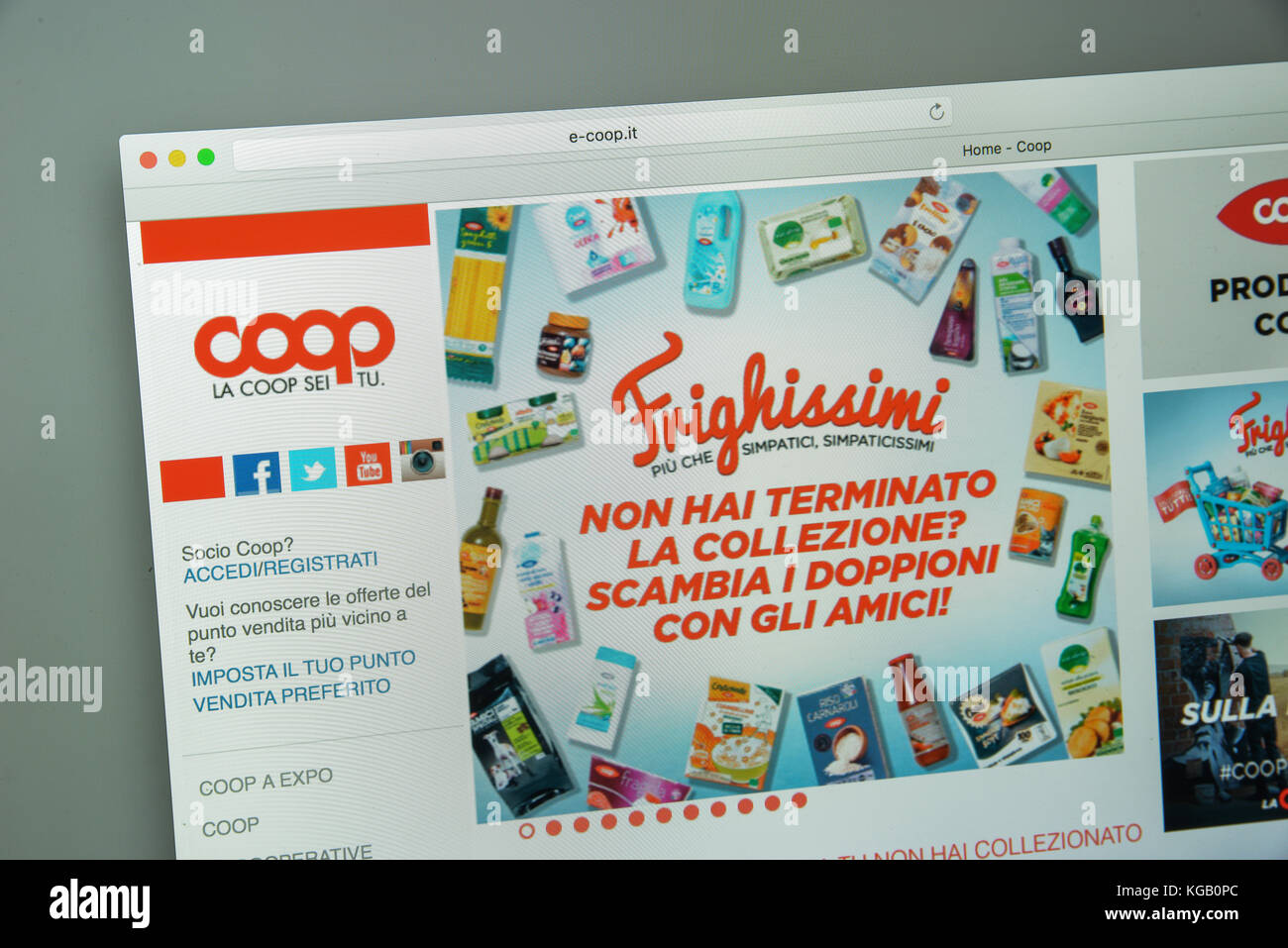 Milan, Italie - 10 août 2017 : page d'accueil du site Coop. Il s'agit d'une chaîne d'hypermarchés italienne Coop.it logo visible. Banque D'Images