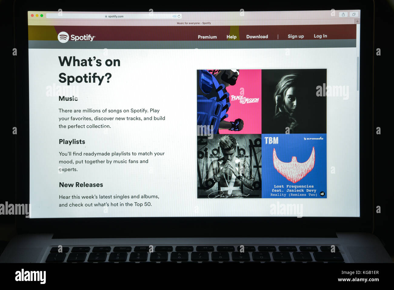 Milan, Italie - 10 août 2017 : Spotify accueil du site. C'est une musique, podcast et vidéo streaming. Logo Spotify visible. Banque D'Images