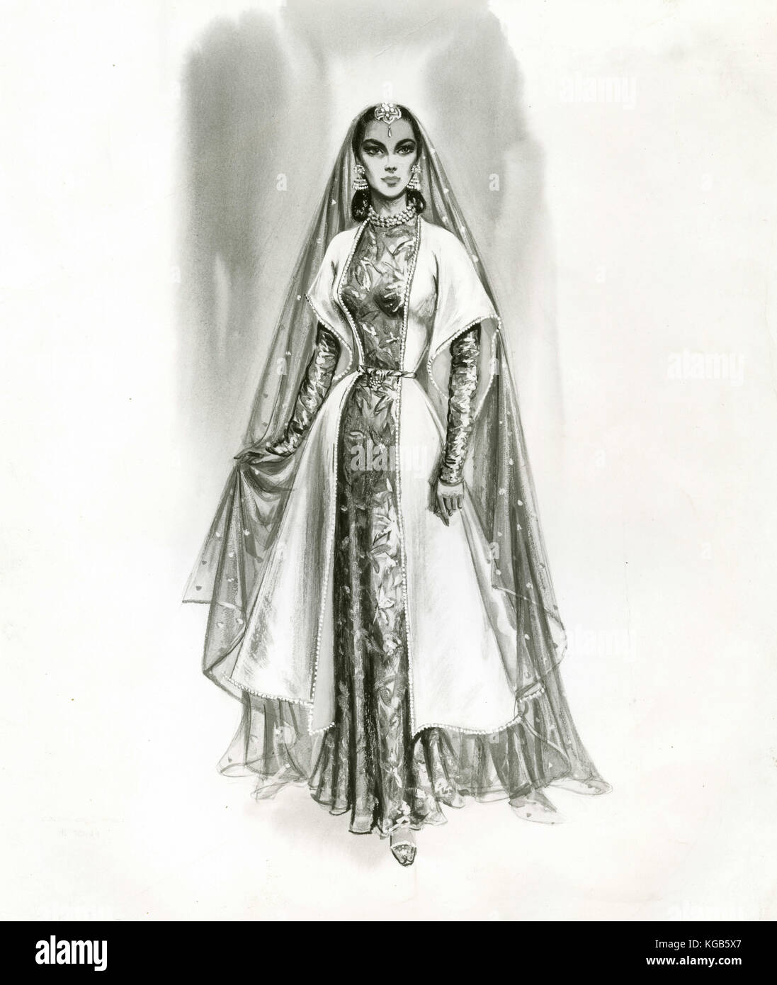 Dessin d'une robe de mariage, 1950 Banque D'Images