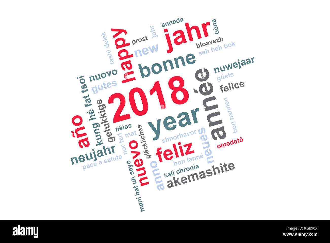 Nouvel an 2018 nuage de mots de texte multilingue square carte de souhaits Banque D'Images