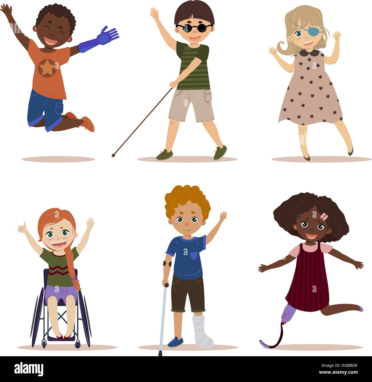 Heureuse et active les enfants handicapés Illustration de Vecteur