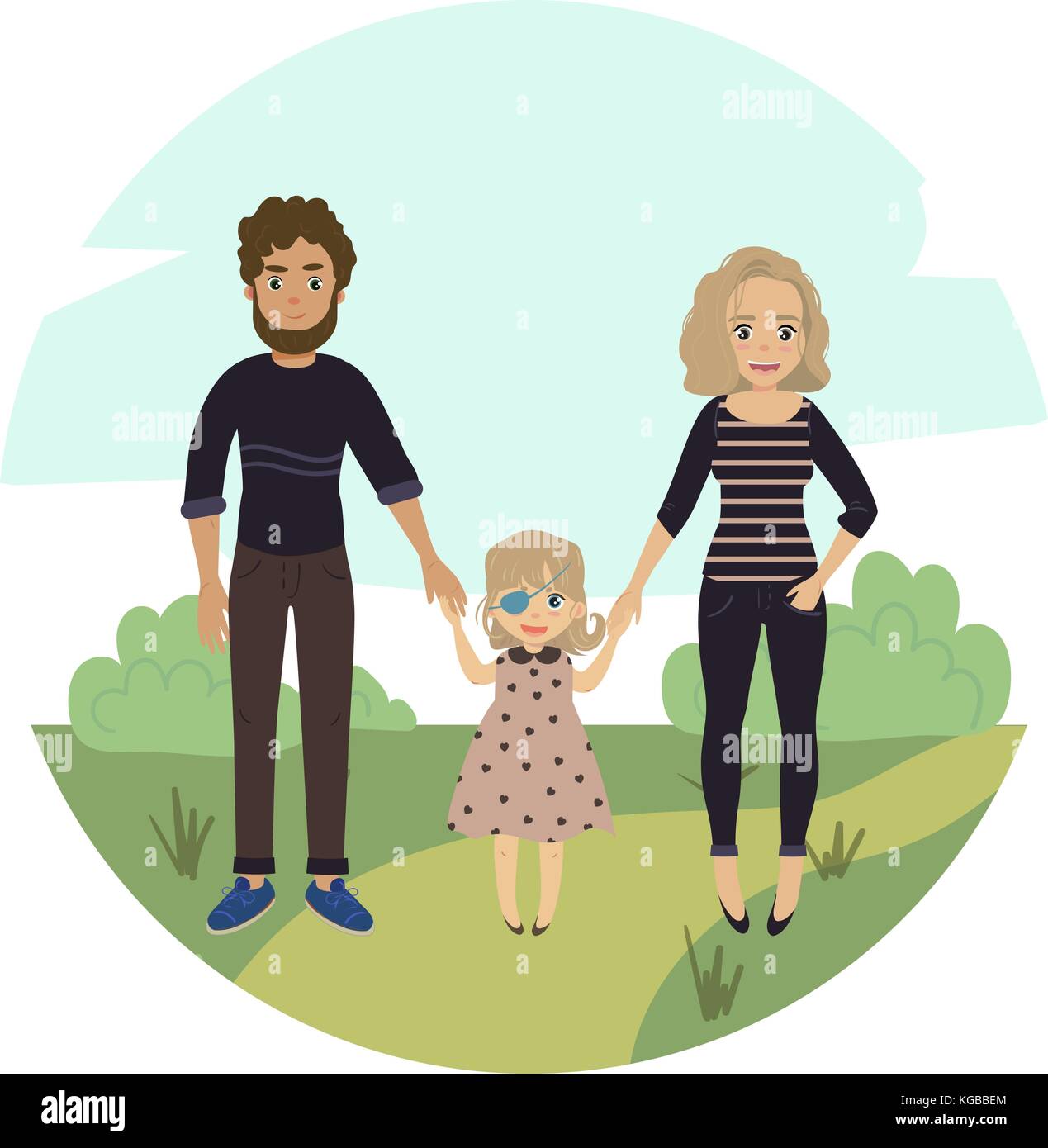 Famille heureuse avec mobilité girl couple et l'enfant. Illustration de Vecteur