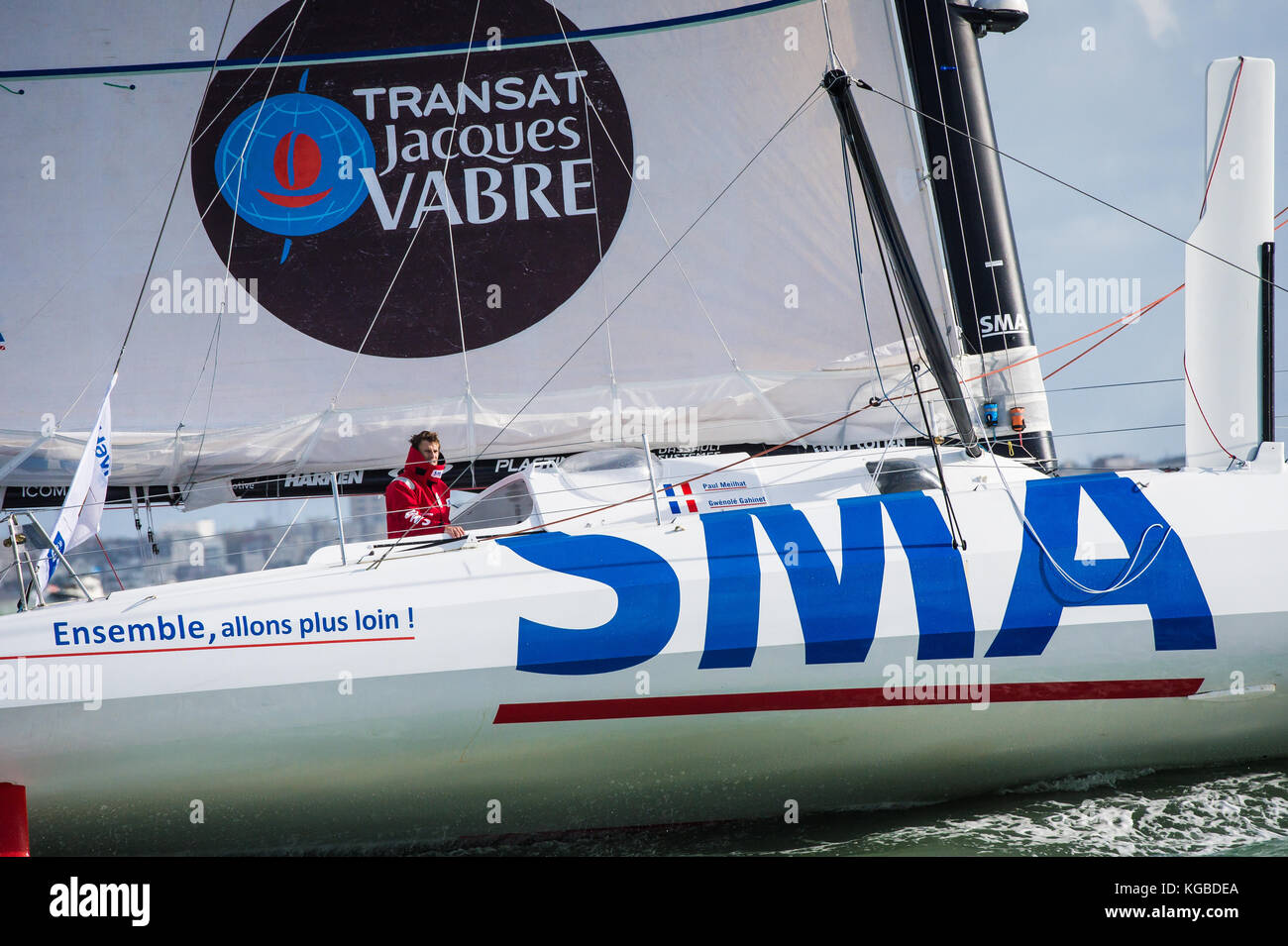 La Havre, Normandie. 5 novembre 2017. IMOCA SMA / Transat Jacques Vabre / Paul Meilhat et Génolé Gahinet - la Transat Jacques-Vabre, également appelée Coffee route ou Transat double, est une double course transatlantique (équipage de deux marins) qui a lieu tous les deux ans depuis 1995 crédit: Ludovic DE COCKBORNE/Alay Live News Banque D'Images