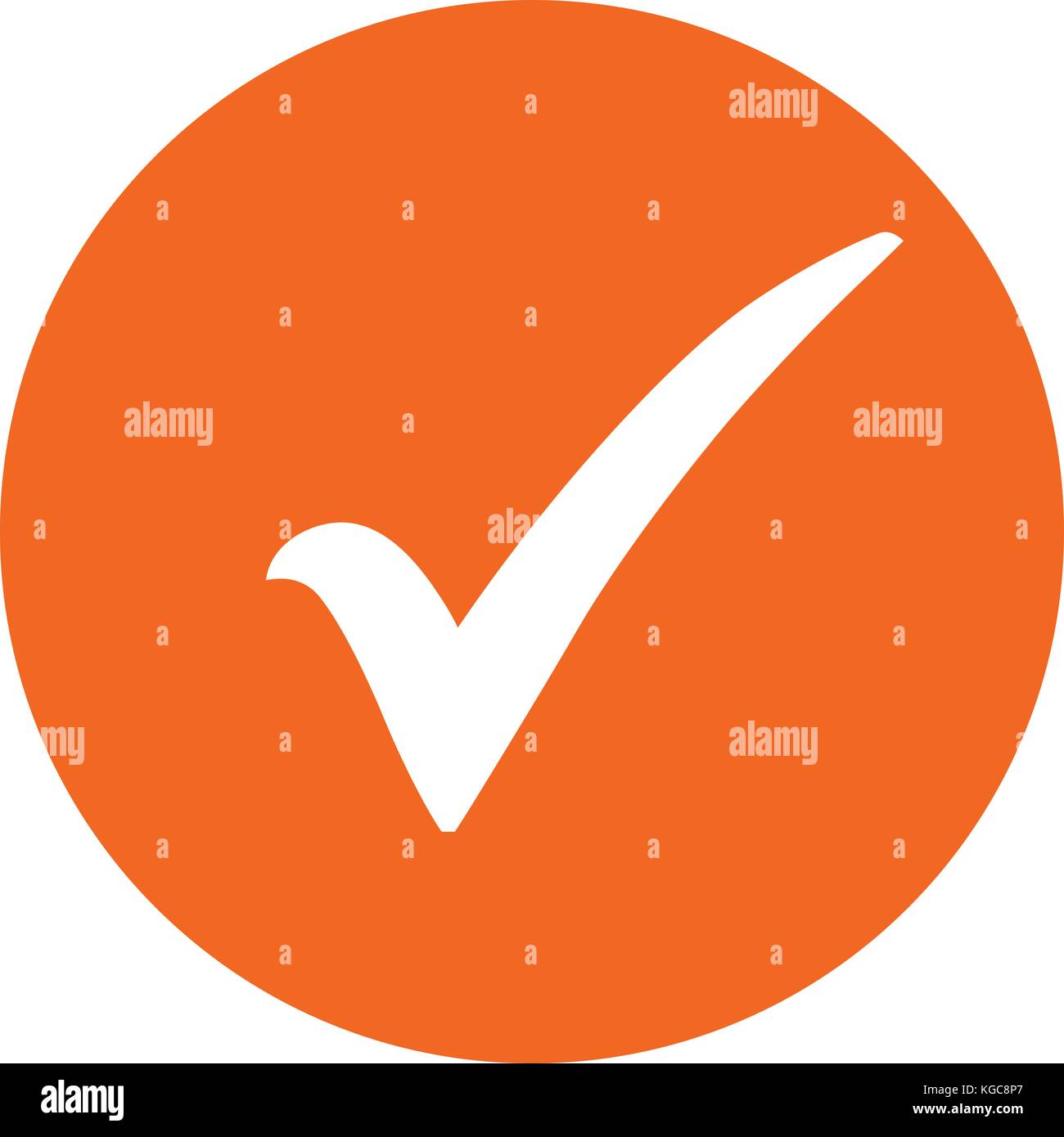 Icône de validation dans un cercle orange. blanc symbole d'activation dans un cercle orange, vector illustration. Illustration de Vecteur