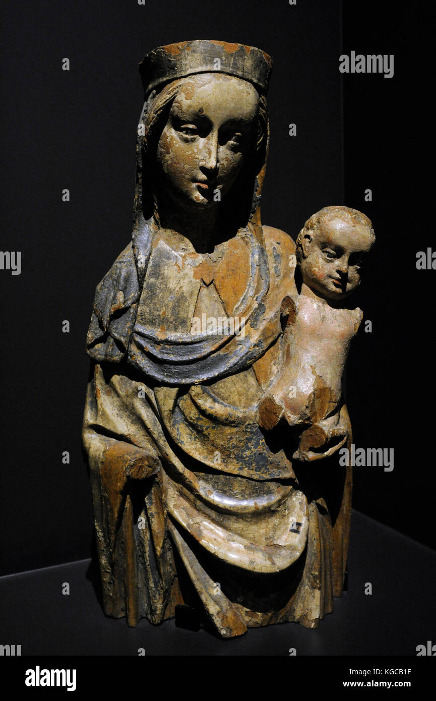 Vierge à l'enfant. 15e siècle bois polychrome.. musée de Silésie. Katowice. Pologne. Banque D'Images