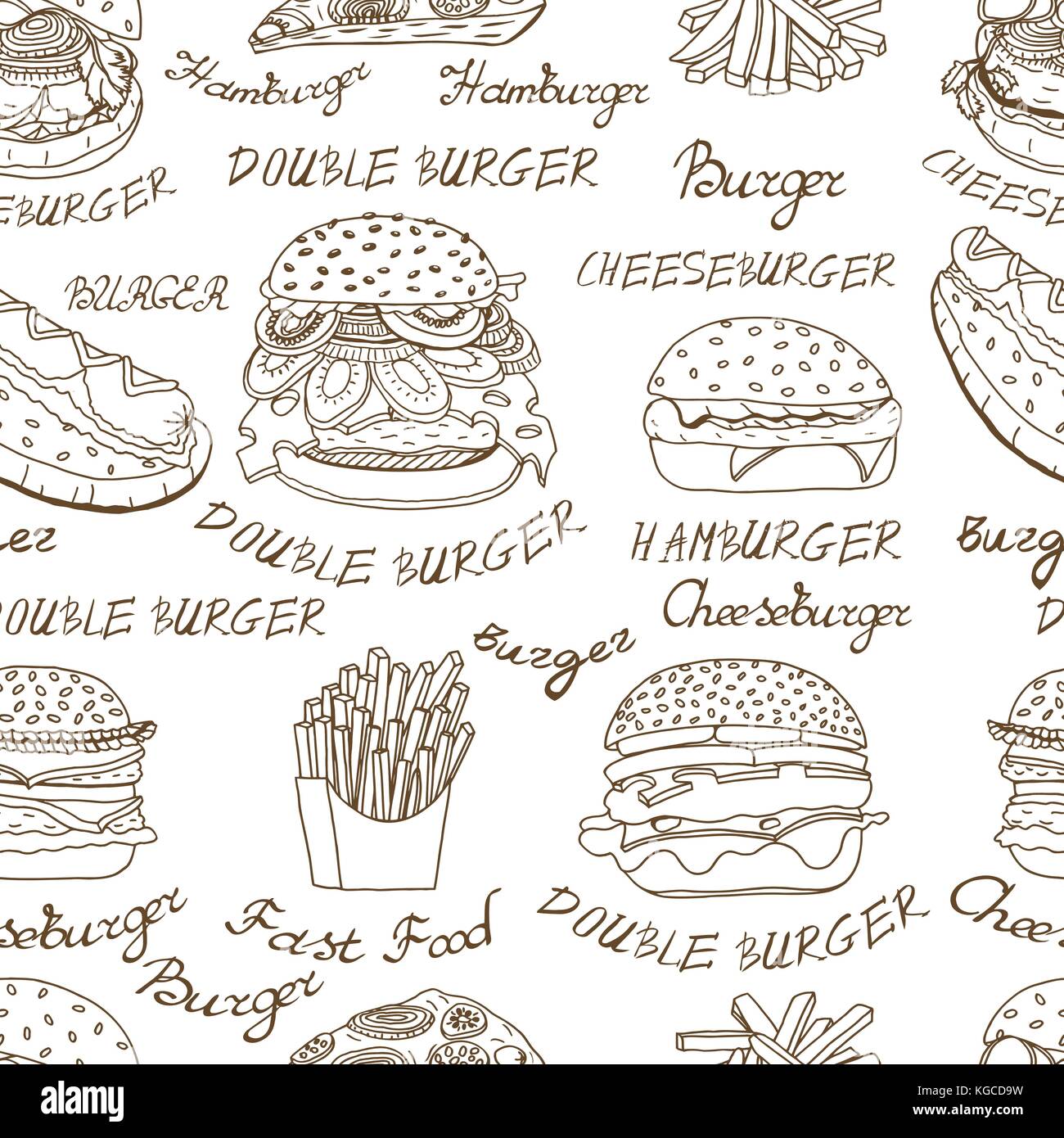 Fond d'écran monochrome transparente de l'ensemble à la main sketchy fast  food illustrations, hamburgers, hot dogs, frites et pizza. vecteur illustra  Image Vectorielle Stock - Alamy