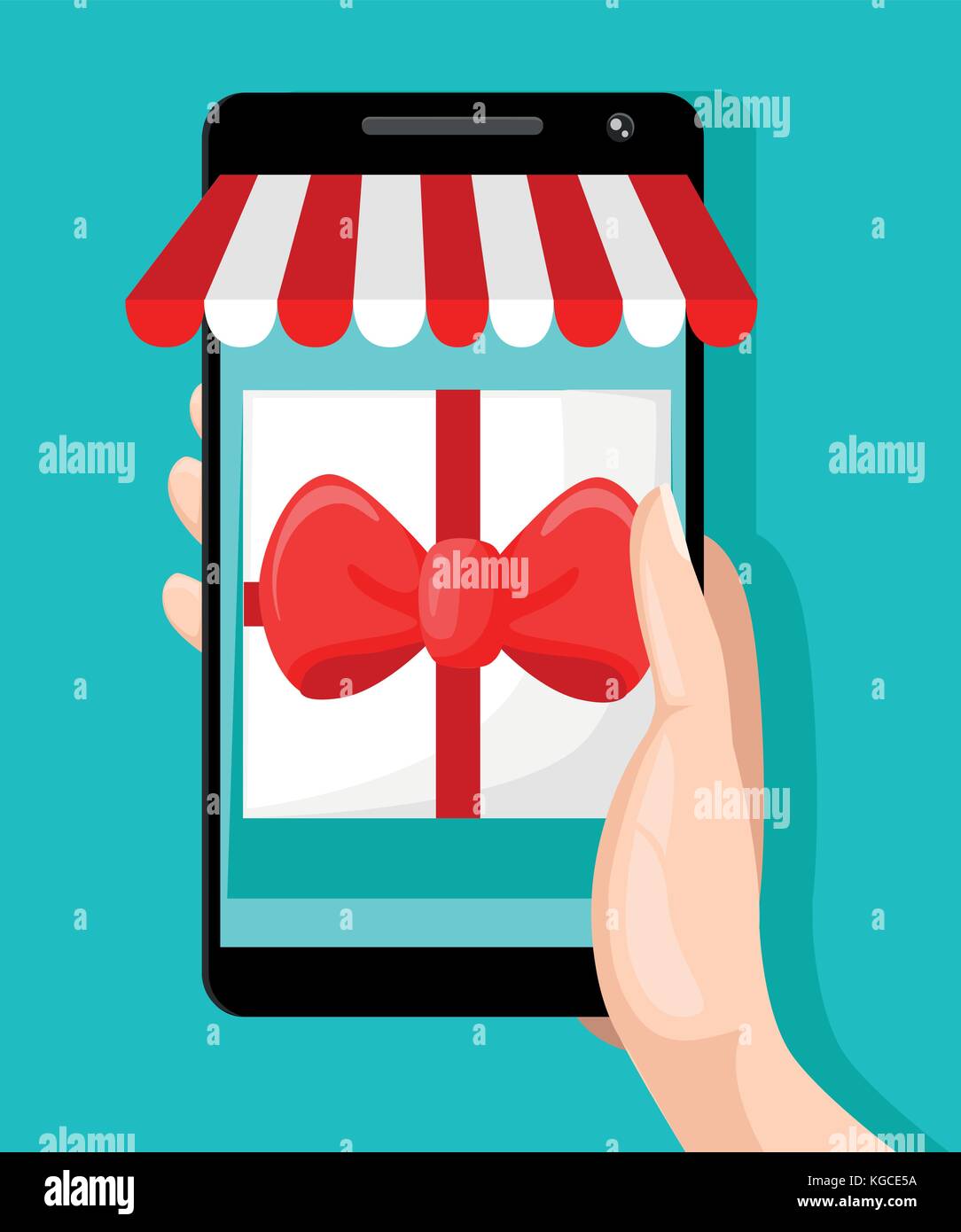 Bouton shopping mobile, modèle plat isolé sur fond blanc la main avec phone acheter. les paiements mobiles, shopping concept. illustration pour mobil en ligne Illustration de Vecteur