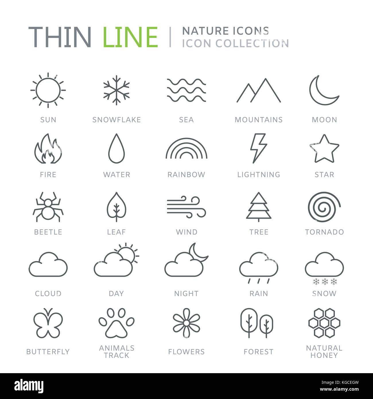 Collection de nature fine ligne d'icônes. vector eps10 Illustration de Vecteur